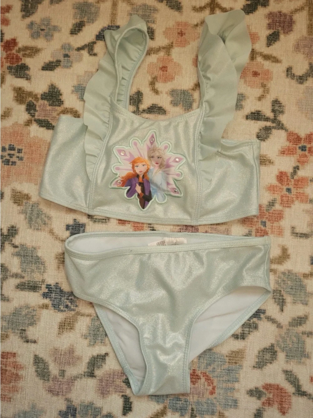 Disney Girls' Mint Green Ruffle Strap Frozen Swim Bikini Set